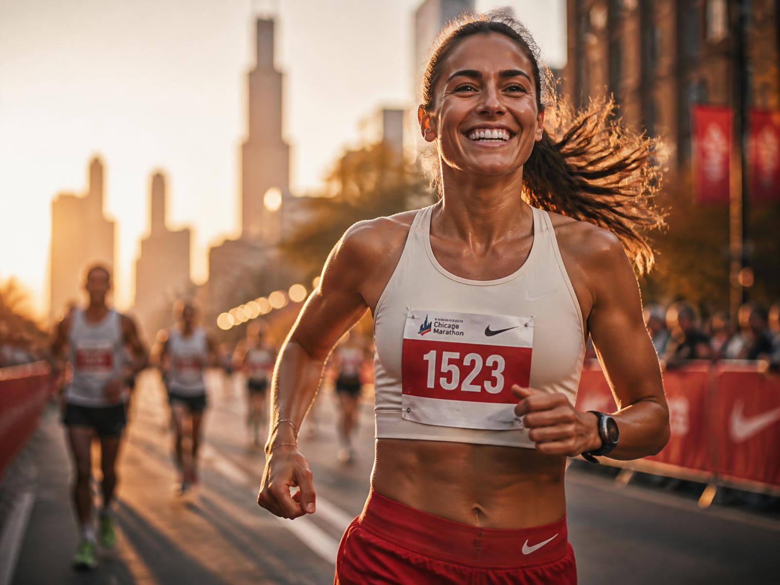 Corredora sonriendo durante una maratón